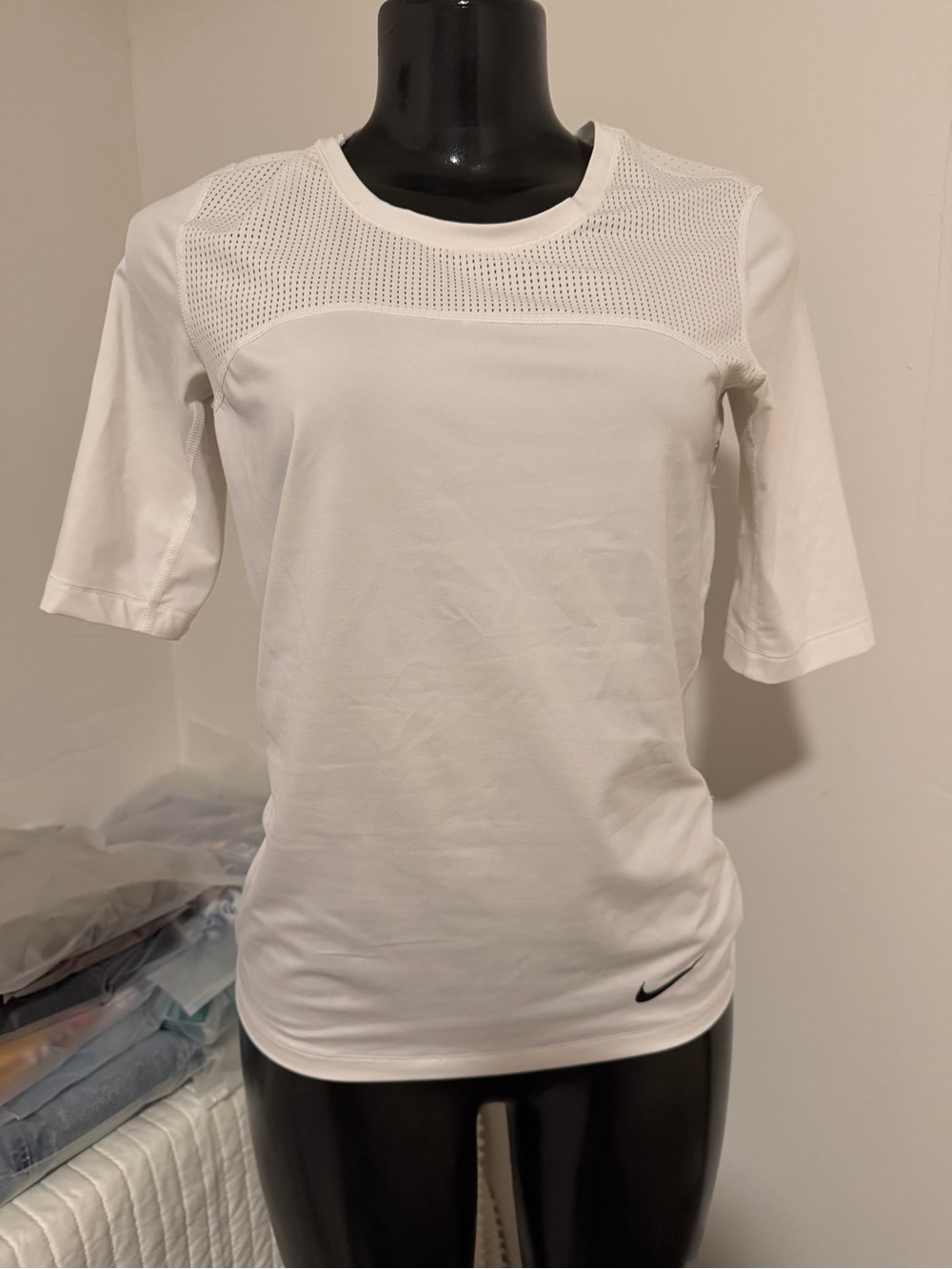 Nike White Short-Sleeve Mesh Yoke Athletic Tee